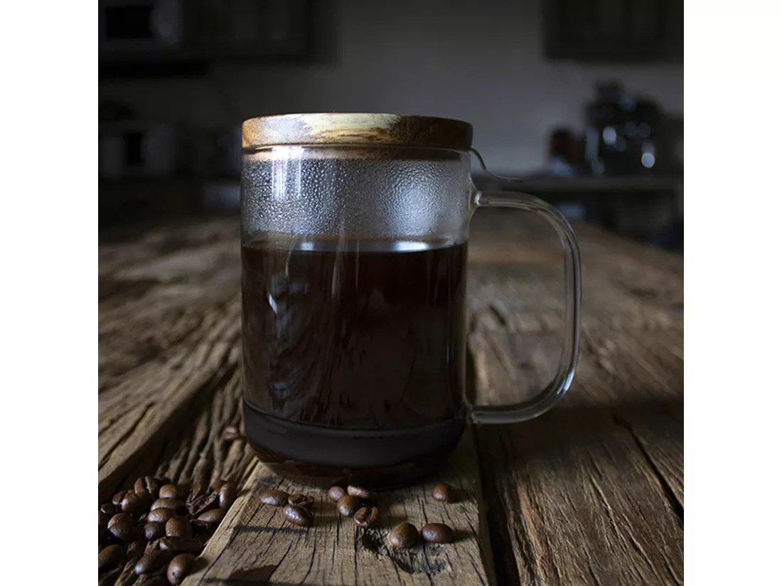 Ogo Living - Mug Cafe Press Romeo 450ml En Verre Avec Couvercle Bois