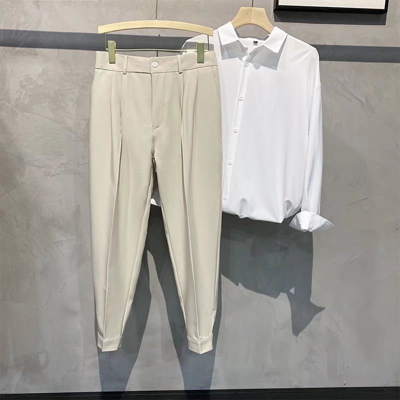 Nataro - Mid Rise Plain Cropped Straight Leg Dress Pants