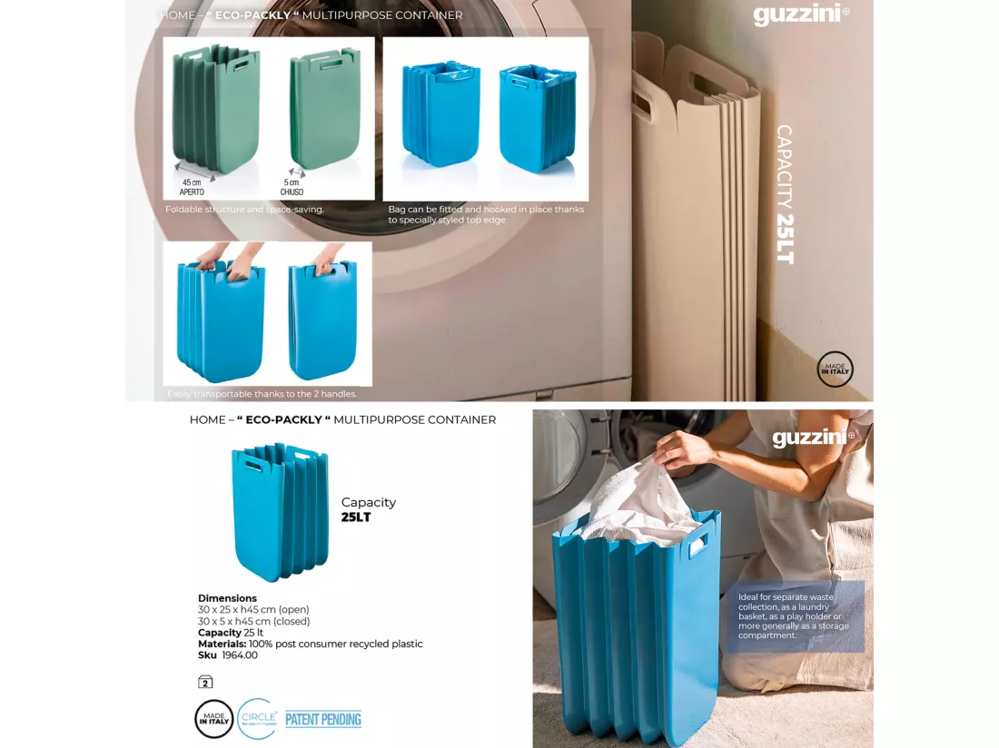 Cube de déchets multi-moussant 3x set pliable 25 litres One (total 75L), en plastique recyclé, 45x30 cms, en couleur