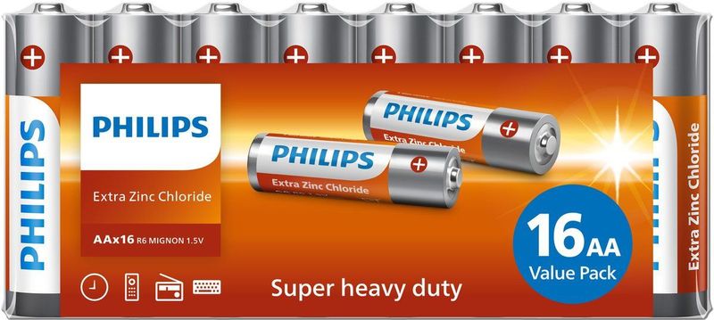 Philips - Longlife Batterijen - AA - 16 Stuks - Zinkchloride Technologie