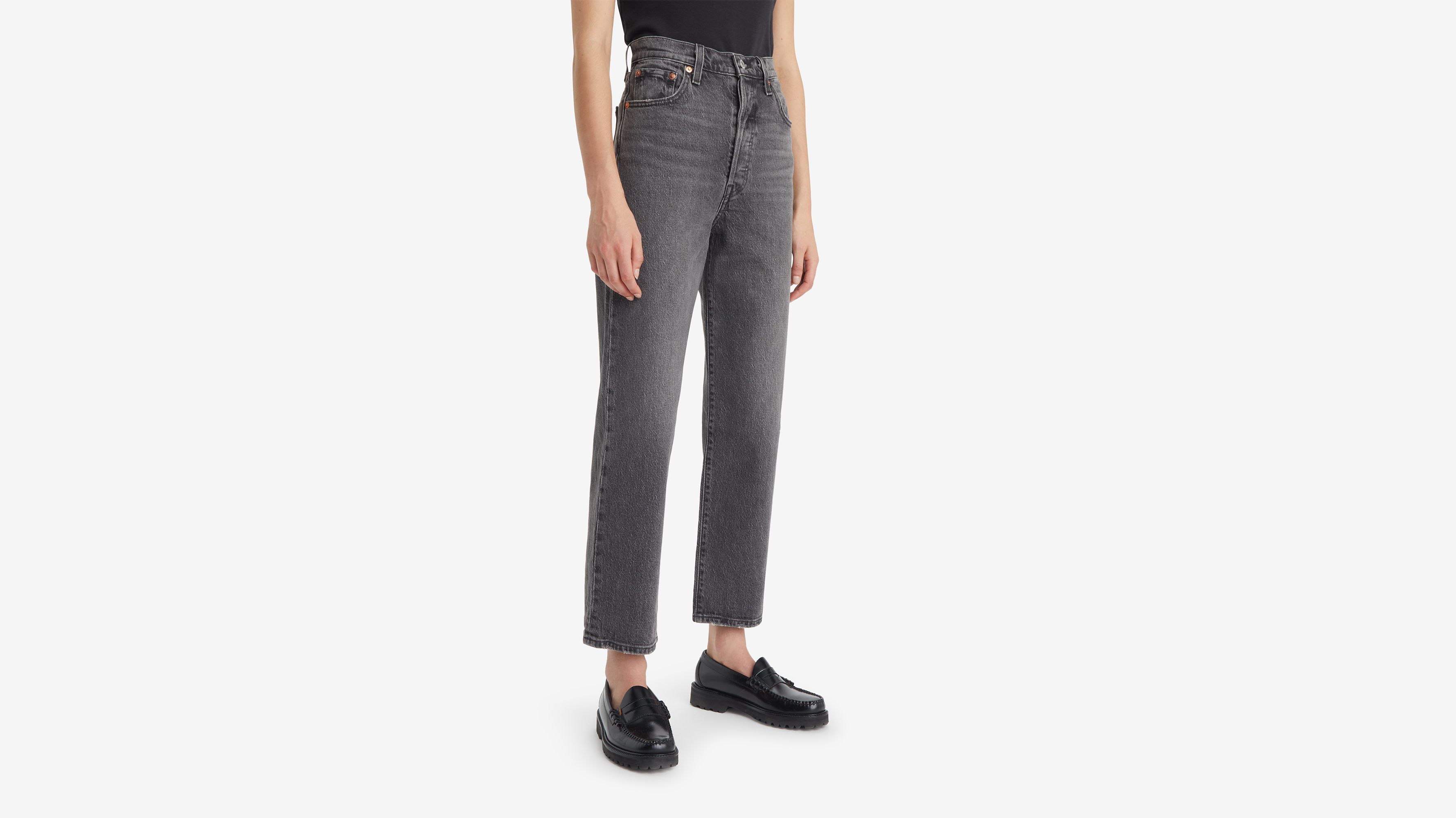 Jean Ribcage Droit Cheville - Black Worn In - Noir