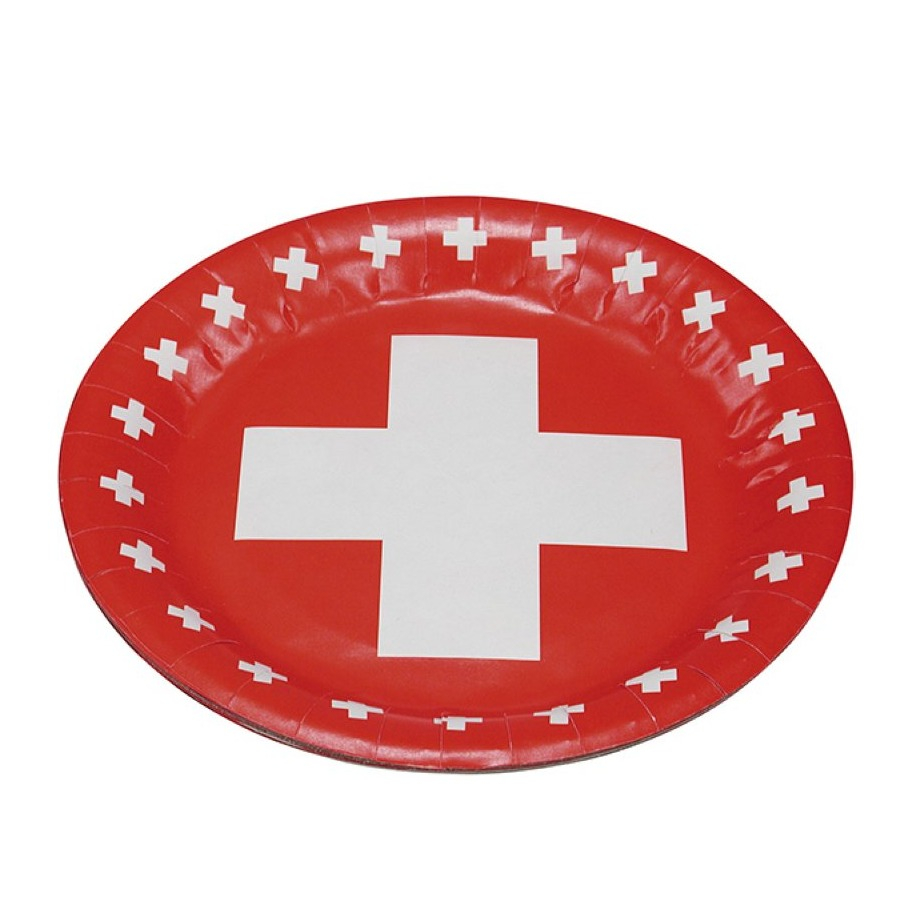 (8er Set) Ø23cm Einweg Teller Party Geschirr Tisch Dekoration für EM / WM / 1. August - Schweizer Kreuz