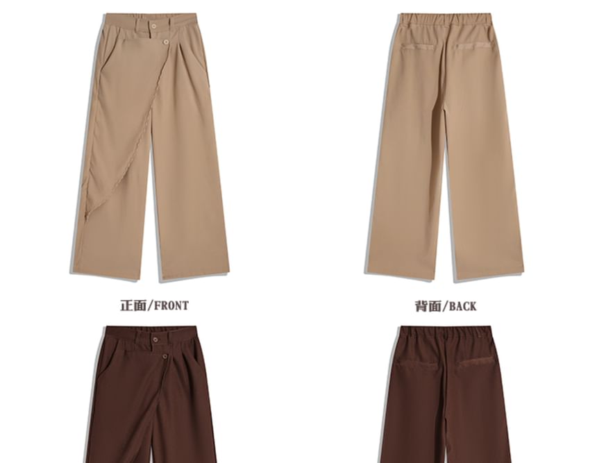 purplelouve - Mid Rise Plain Asymmetrische Pantalon met Wijde Pijpen