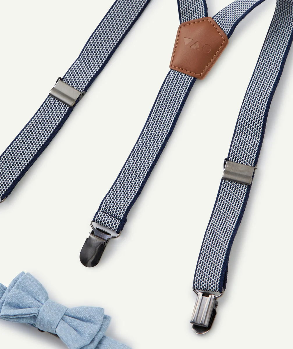 SET BRETELLES ET NOEUD BÉBÉ GARÇON MARINE ET EFFET DENIM CLAIR