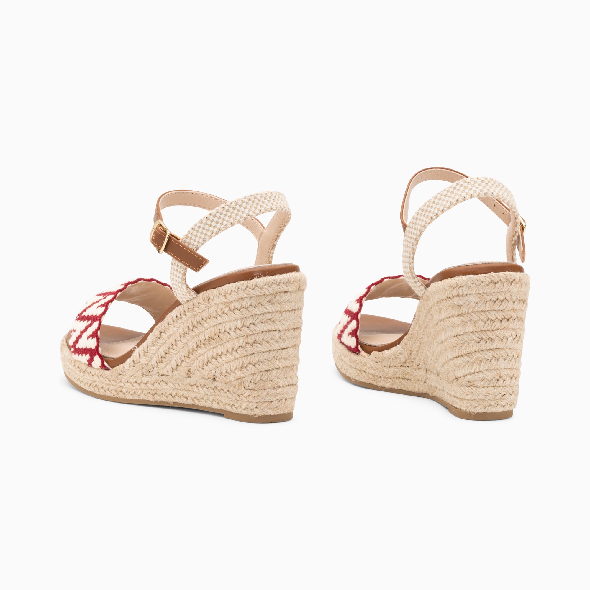 Sandales à talon, Compensées-Sandales compensées Malvina rouges en tissu jacquard