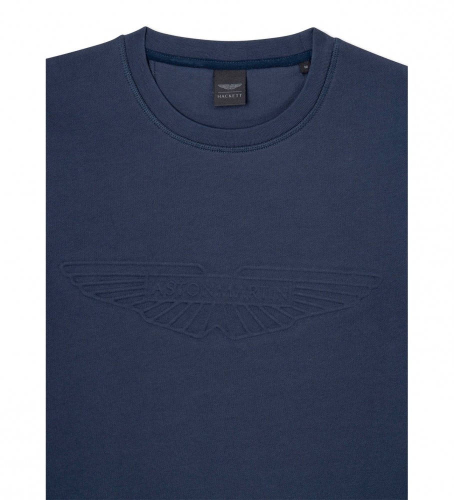 Camisa Hackett com Relevo e Gola Redonda Azul Marinho