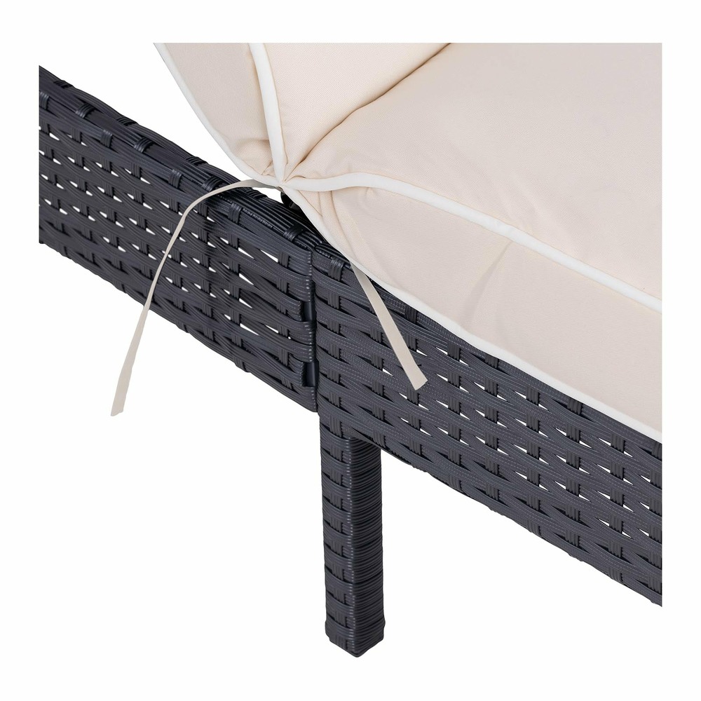 Chaise longue de jardin transat de plage bain de soleil bronzage en rotin avec coussin (armature en acier, coussin confortabl