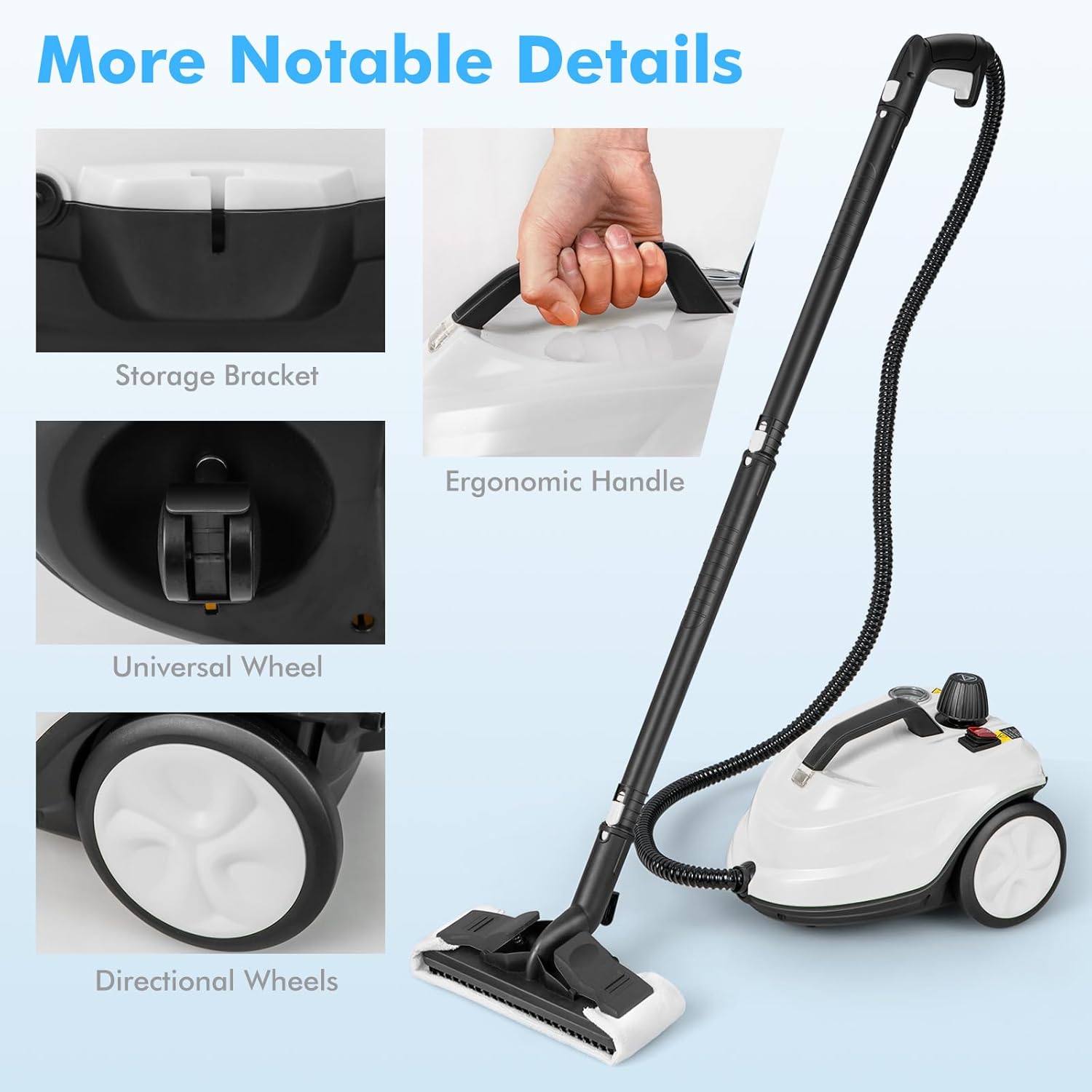 FANTASK Dampfreiniger 2000W, Steam Cleaner inkl. 13 Zubehör & 5m lange Netzkabel, Dampfdruck: max. 5 bar, Temperatur bis zu 160℃, Flächenleistung: 108 m², 1,8L Tank, Aufheizzeit: 8 Min. (Weiß)