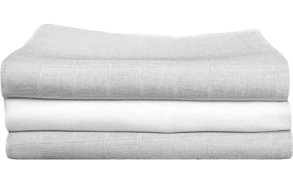 Mulltuch 3-er Set 70 x 70 cm Grau und Weiss uniMulltücher 70 x 70 cm Weiss / Grau