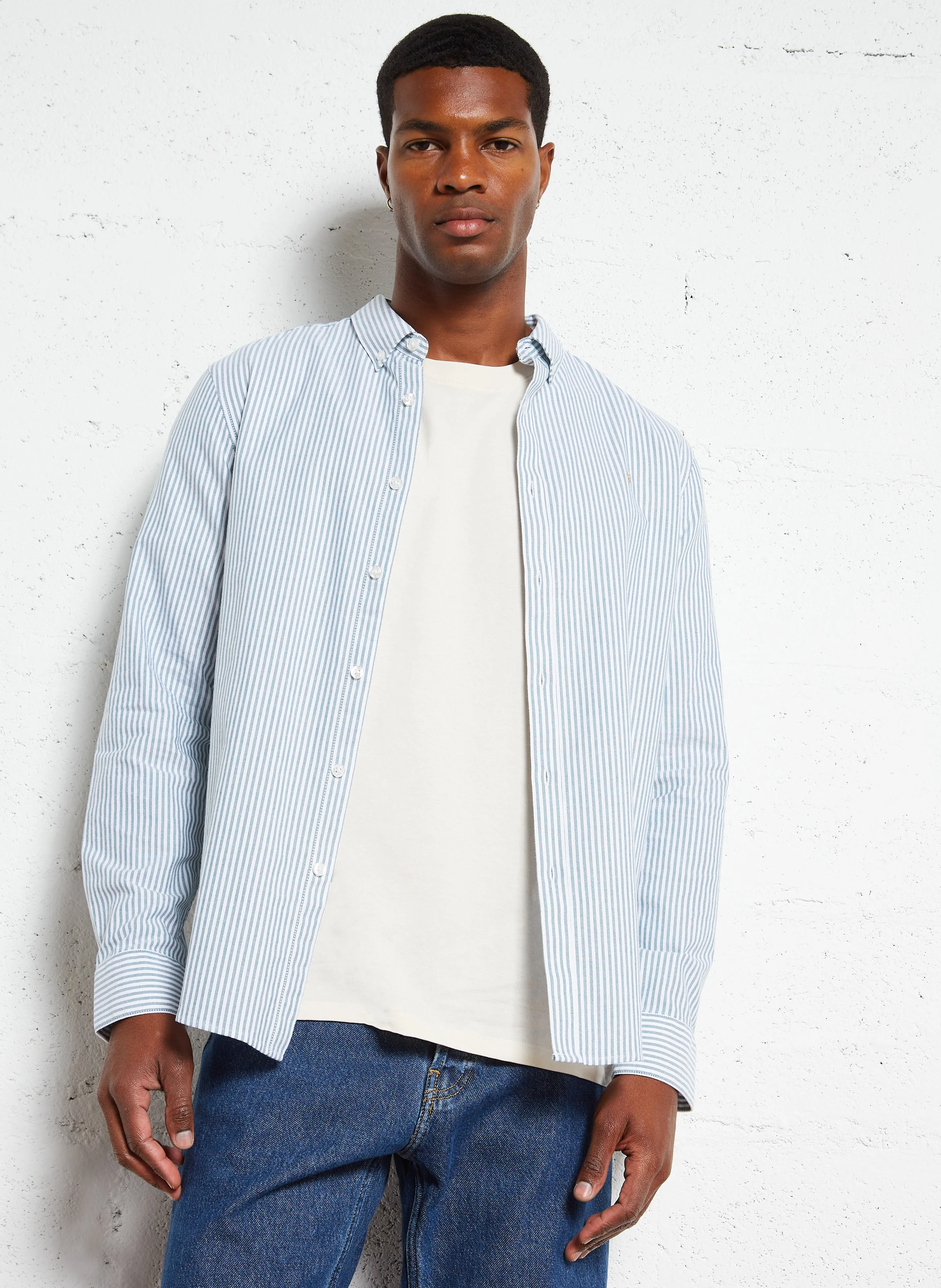 BREWER - Chemise col classique regular-fit à rayures | Vert