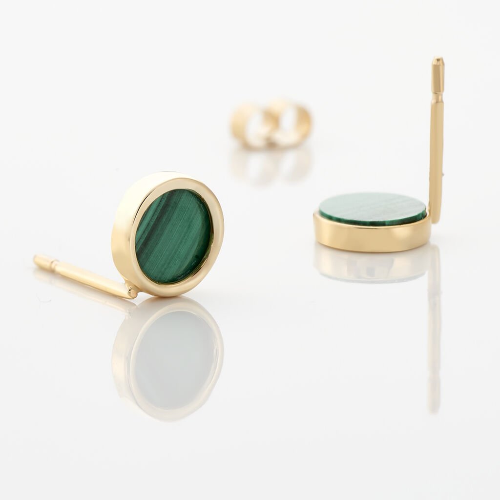 Boucles D'oreilles Puces Florica Or Jaune Malachite