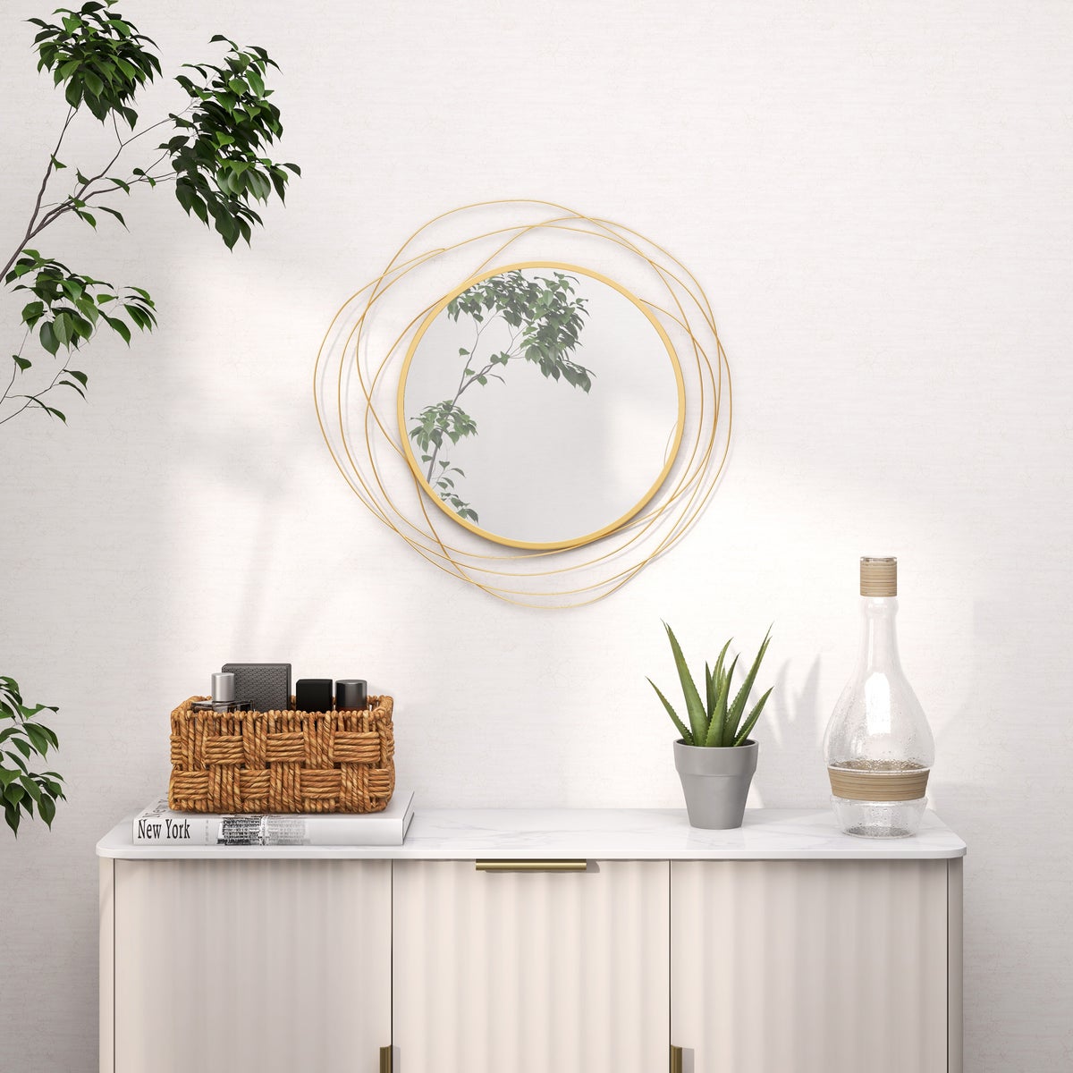 HOMCOM wandspiegel, 65L x 1B x 65H cm, metaal, goud