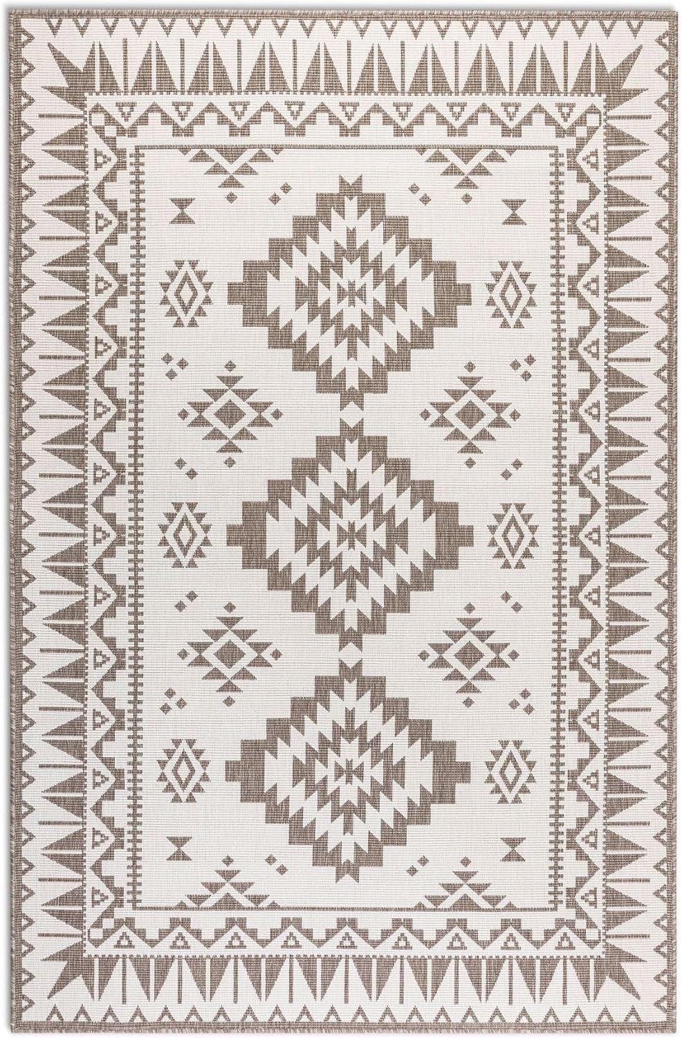 ELLE Decoration In und Outdoor Teppich – Wendeteppich Wetterfest & Wasserfest - Modernes Geometrisches Muster Rauten Muster Outdoorteppich für Garten, Balkon, Terrasse, Wohnzimmer – Linen, 200x290cm