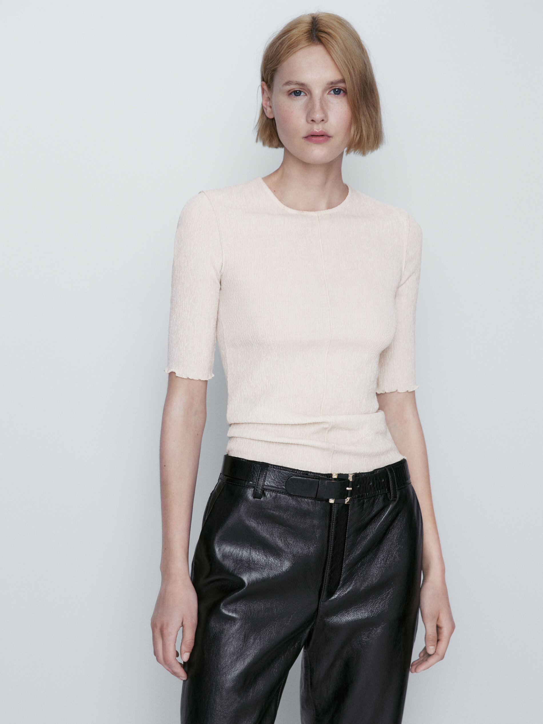 Calça pantalona preta pele napa - NEGRO