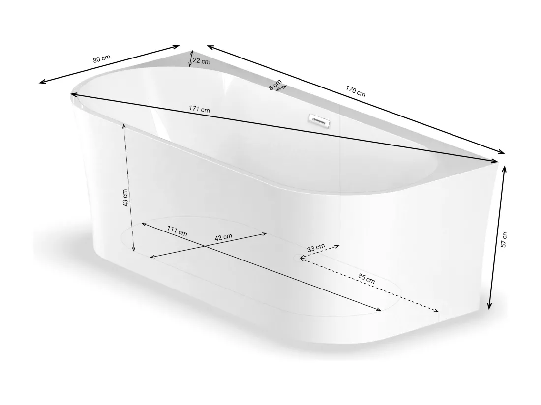 Baignoire semi-îlot murale RUBY 170x80cm, by SPALINA