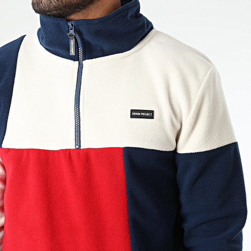Sweat Polaire Col Zippé DP-10022 Bleu Marine Beige Rouge