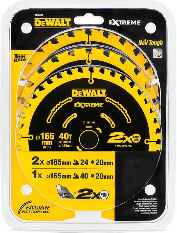 DeWalt DT10397 Constructie Cirkelzaagbladen set - 165 x 20 x 24T x 24T x 40T - Hout
