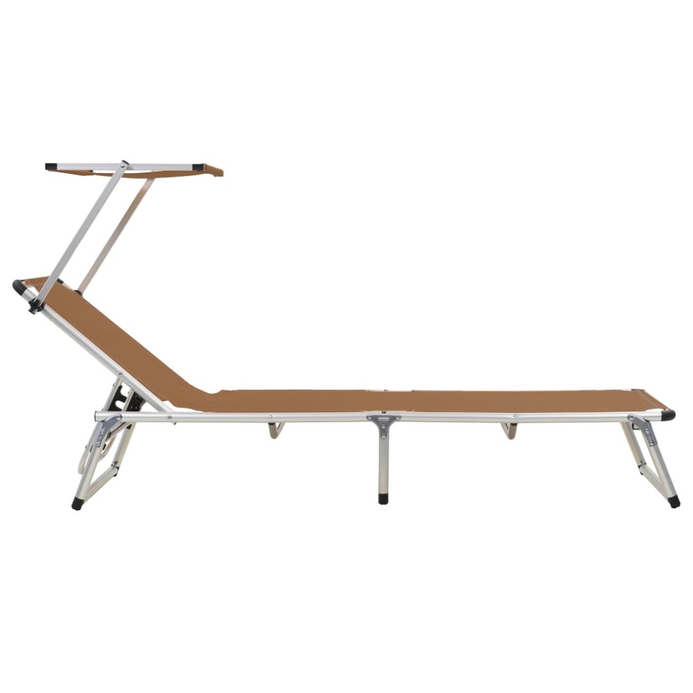 Lot de deux chaises longues pliables toit aluminium textilène marron