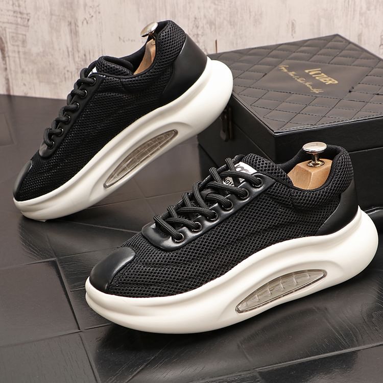 Mr Ozera - Platform Plain Lace-Up Mesh Sneakers