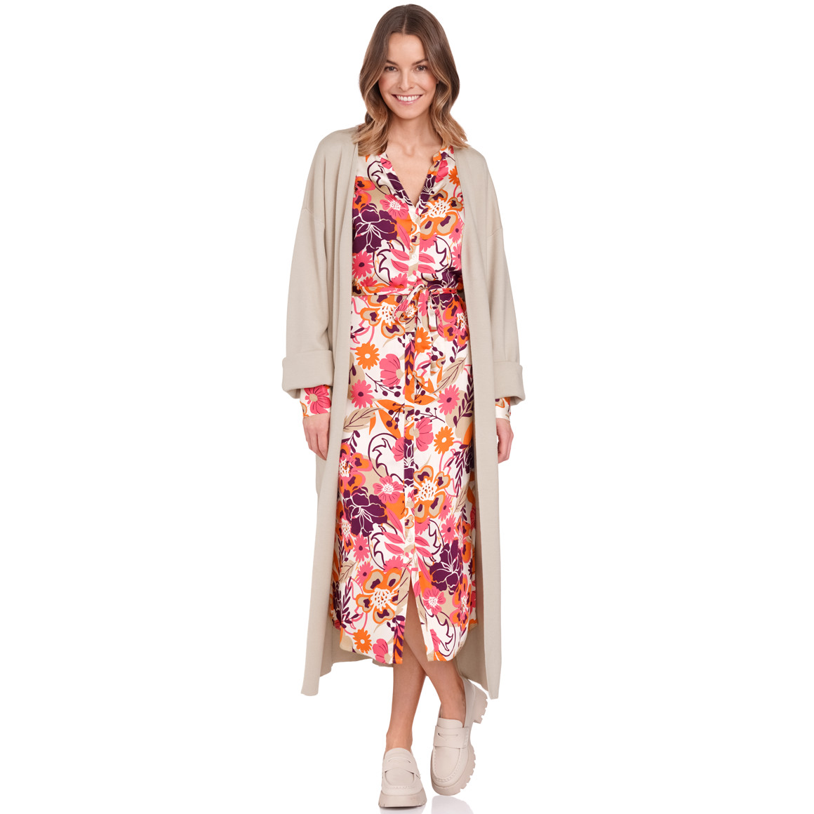 Gina Benotti Damen Hemdkleid mit floralem Muster pink / orange / dunkellila