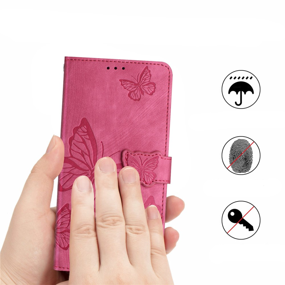 Samsung Galaxy S24 Ultra Leder Tasche Wallet   Trageschlaufe - Butterflies Imprint - Pink