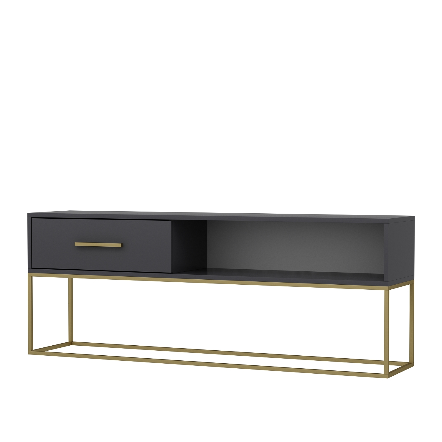 TV-Lowboard - grau-goldfarben - mit Türklappe - 160 cm