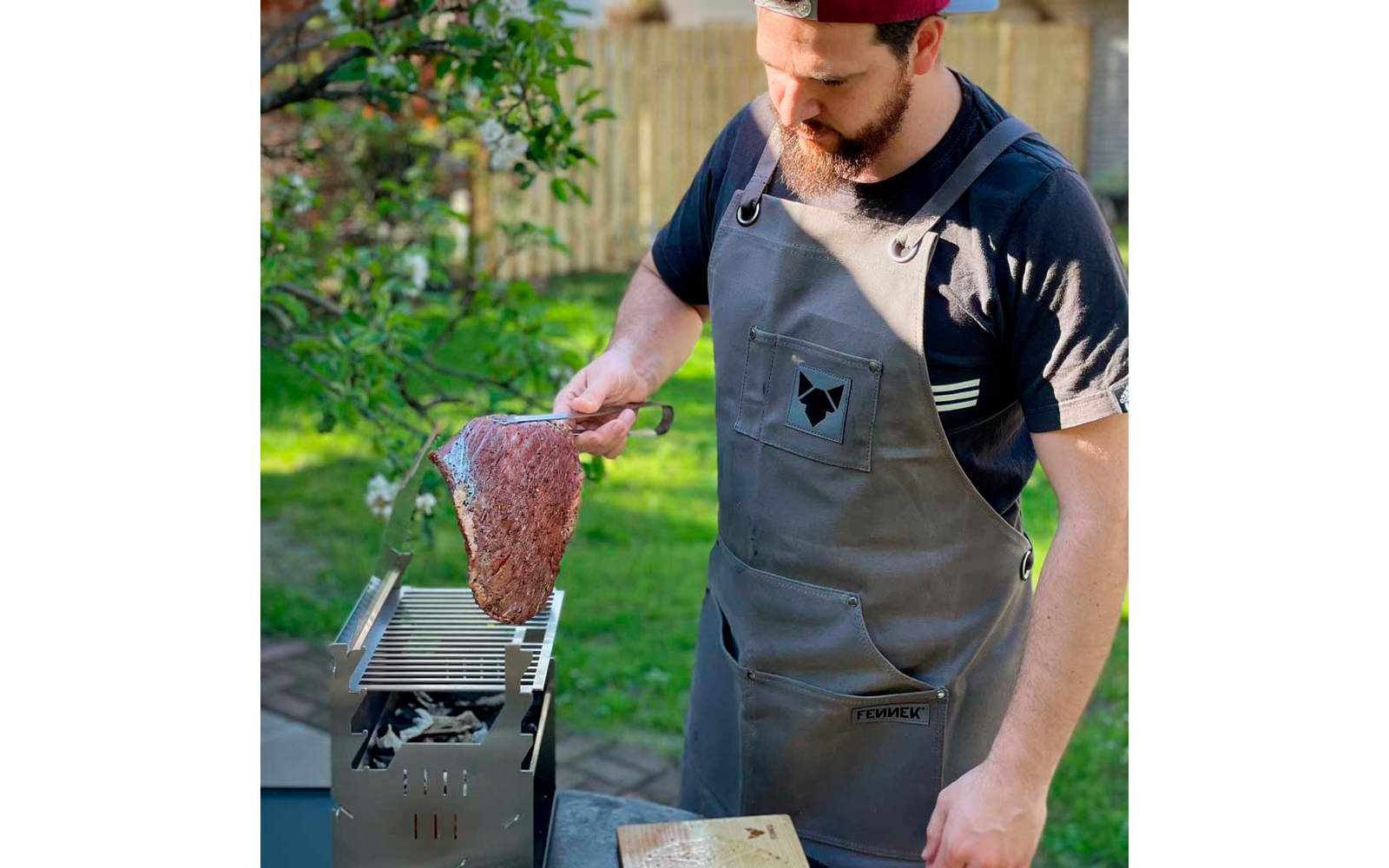 Fennek Grillschürze gewachst grau