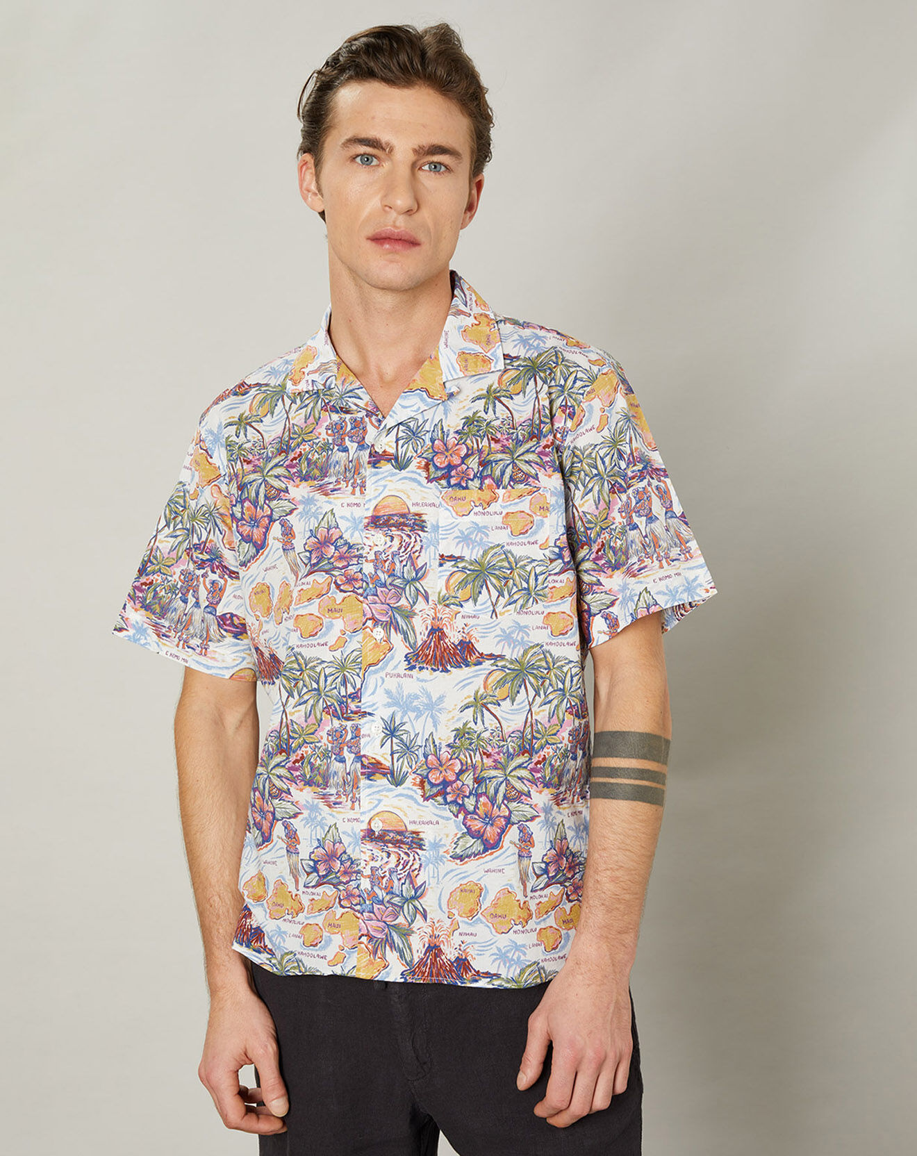 Hartford Chemise regular Palm bleu/rose