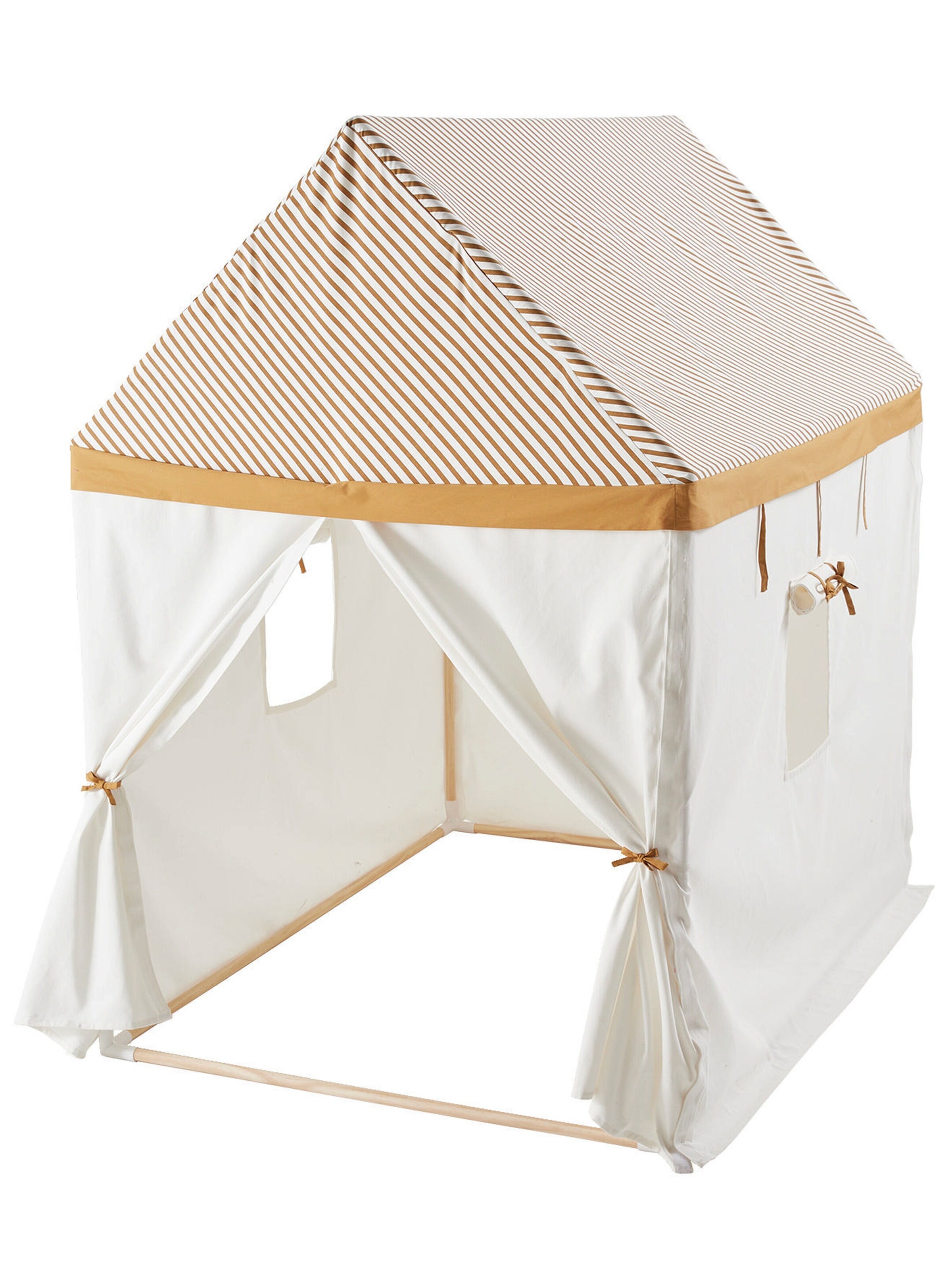 Vertbaudet Kinder Spielzelt, Spielhaus aus Stoff/Holzstangen wollweiß/senfgelb