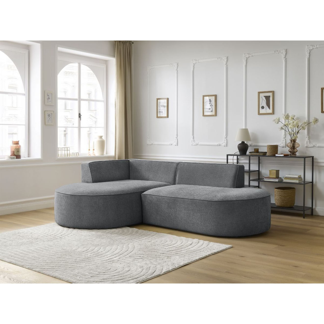 Bobochic Canapé d'angle gauche fixe 4 places Rousseau texturé gris foncé - 250x160x72 cm