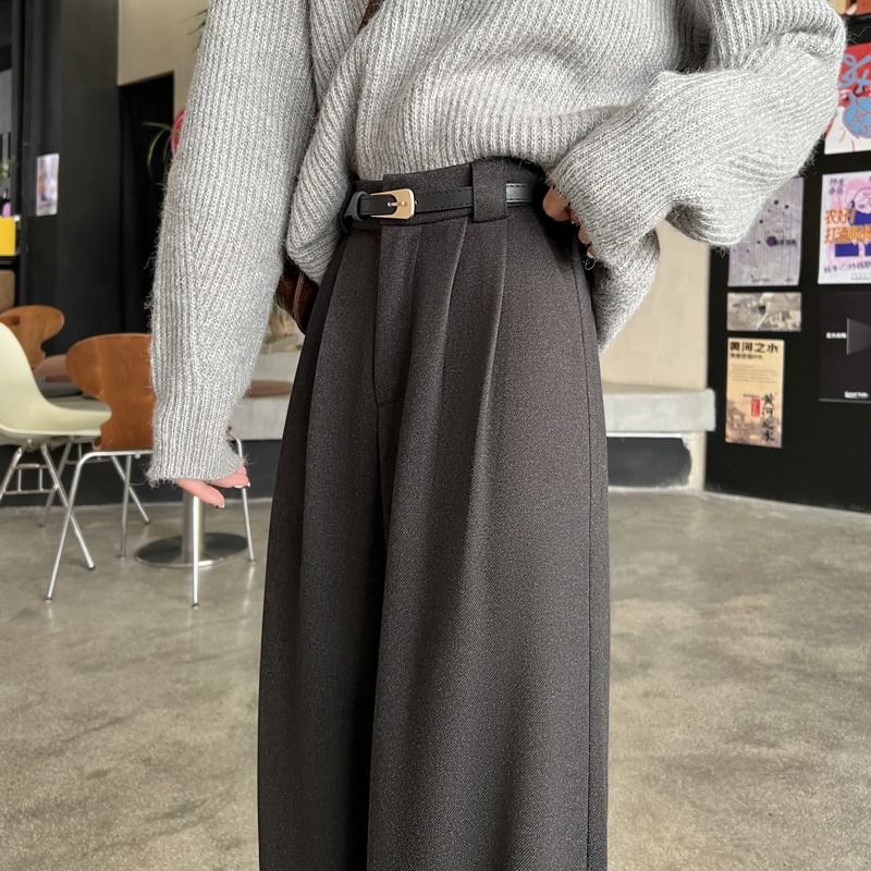 Jaqmine - Hoge taille, effen, wijde broek