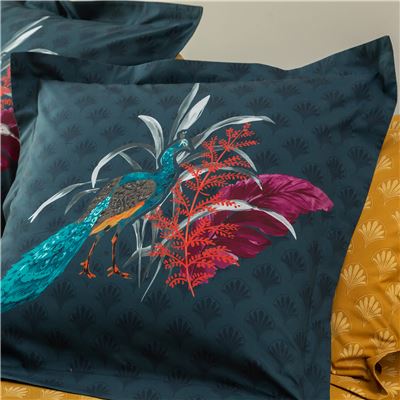 Linge de lit percale motif fleurs et paons - BECQUET CRÉATION