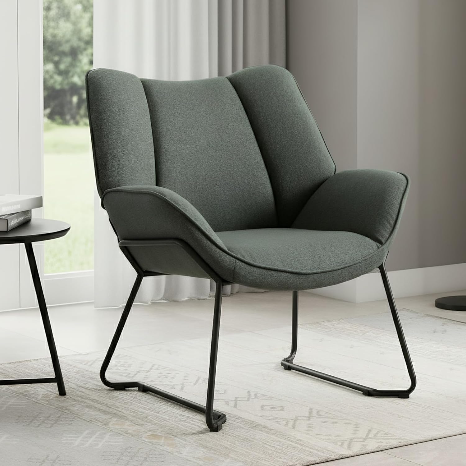 chairus Leinen Loungesessel für Wohnzimmer Balkon Modern Gepolstert Polsterstuhl Relaxsessel mit Metallbeinen (Grün)