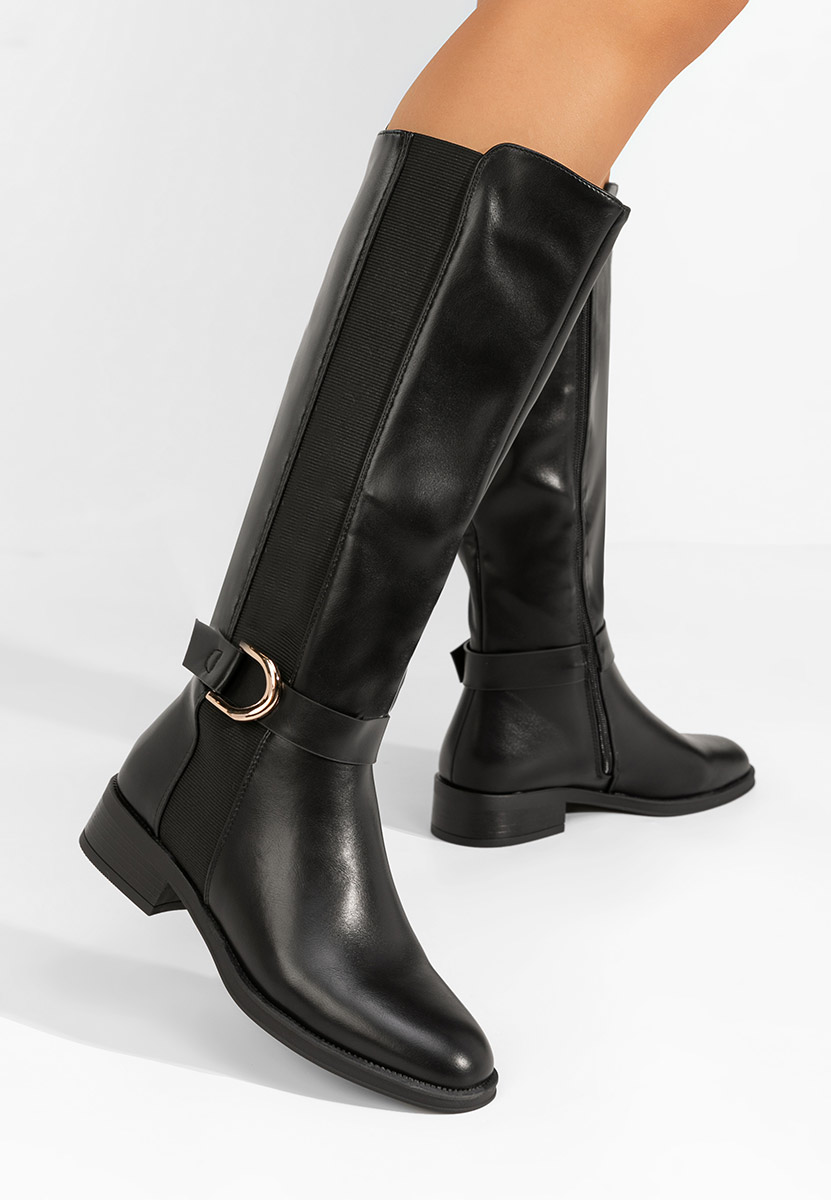 Bottes hautes femme plates noires Hiedi