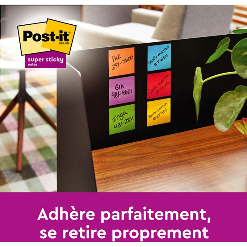 Notes repositionnables Super Sticky couleurs assorties Post-it 76 x 76 mm - bloc de 90 feuilles