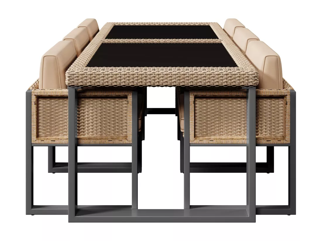 Ensemble de salle à manger de jardin pour 6 personnes - 6 fauteuils - 1 table - structure en fer galvanisé - en tissu amovibles et lavables - Beige