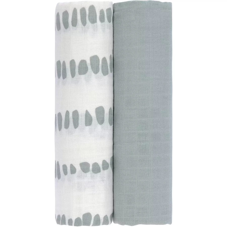 LÄSSIG Mulltücher XL 2er Pack Strokes silver grey