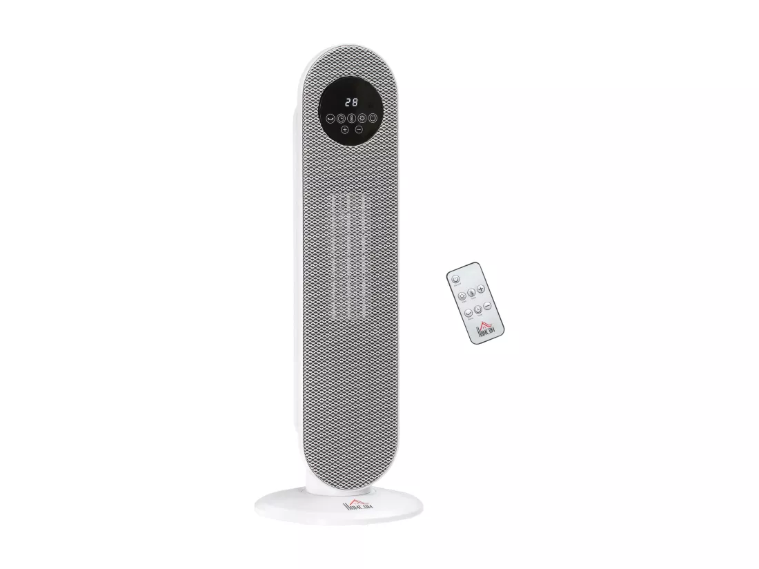 Chauffage soufflant oscillant 2000 W - radiateur céramique PTC - 2 niv. puissance - chauffage d'appoint avec télécommande blanc noir