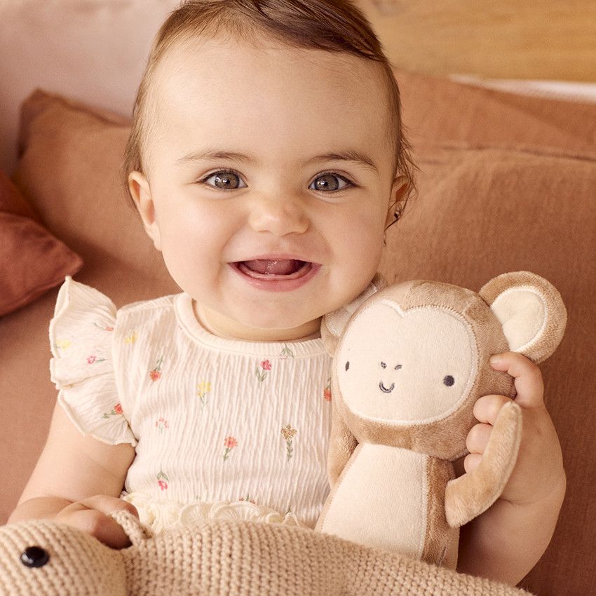 Peluche singe en velours pour bébé - Moutarde