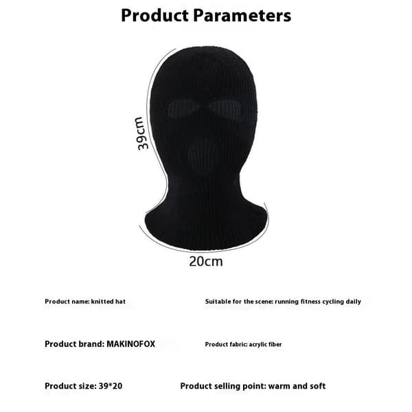 Vinter helmaske Tre-hulls Balaclava Strikket hattehals Damask - Svart