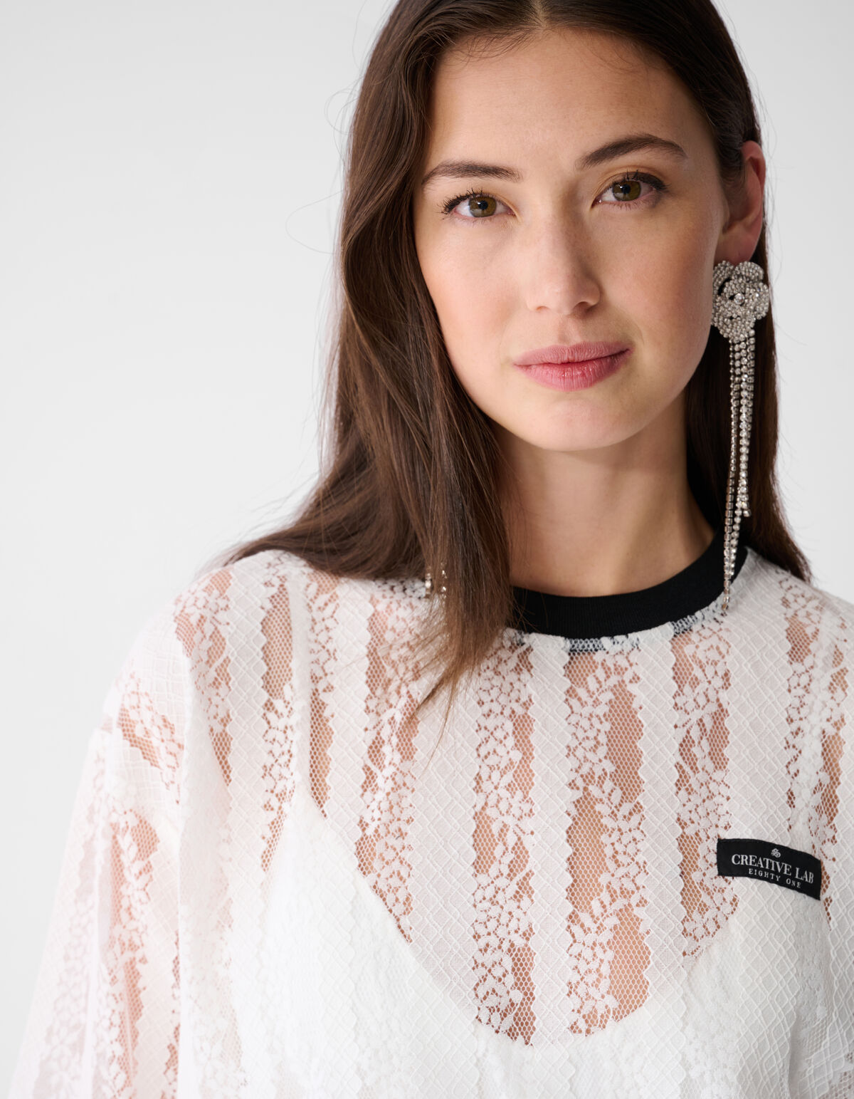 Oversized Kanten Label T-shirt Wit