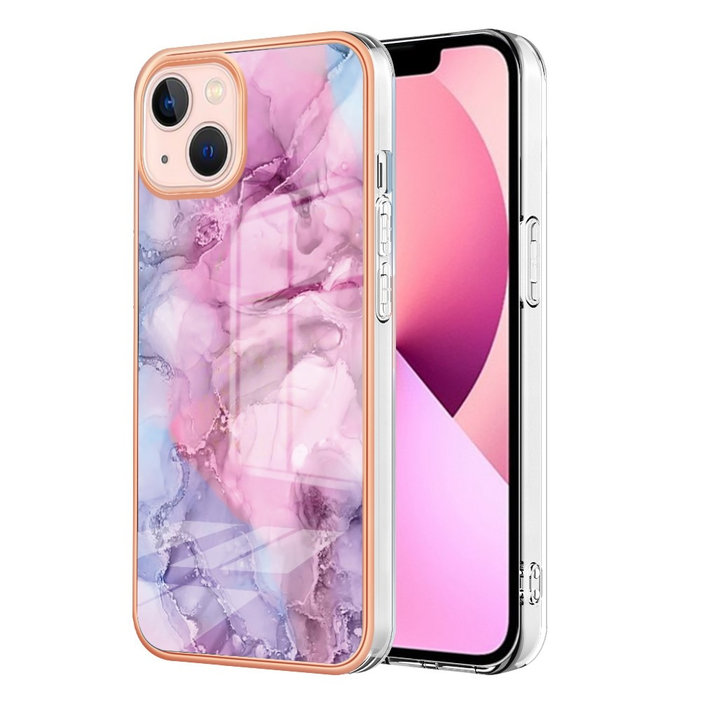 iPhone 14 Gummi Case Hülle Galvanisierter Rahmen Marble Marmor Design - Pink / Lila / Roségold