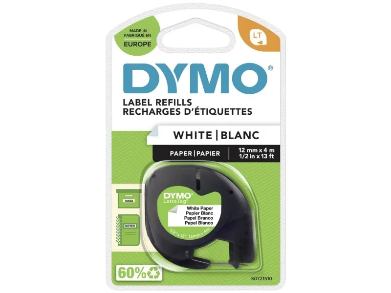 Labeltape DYMO® LetraTAG 12mm x 4m hvid papirtape
