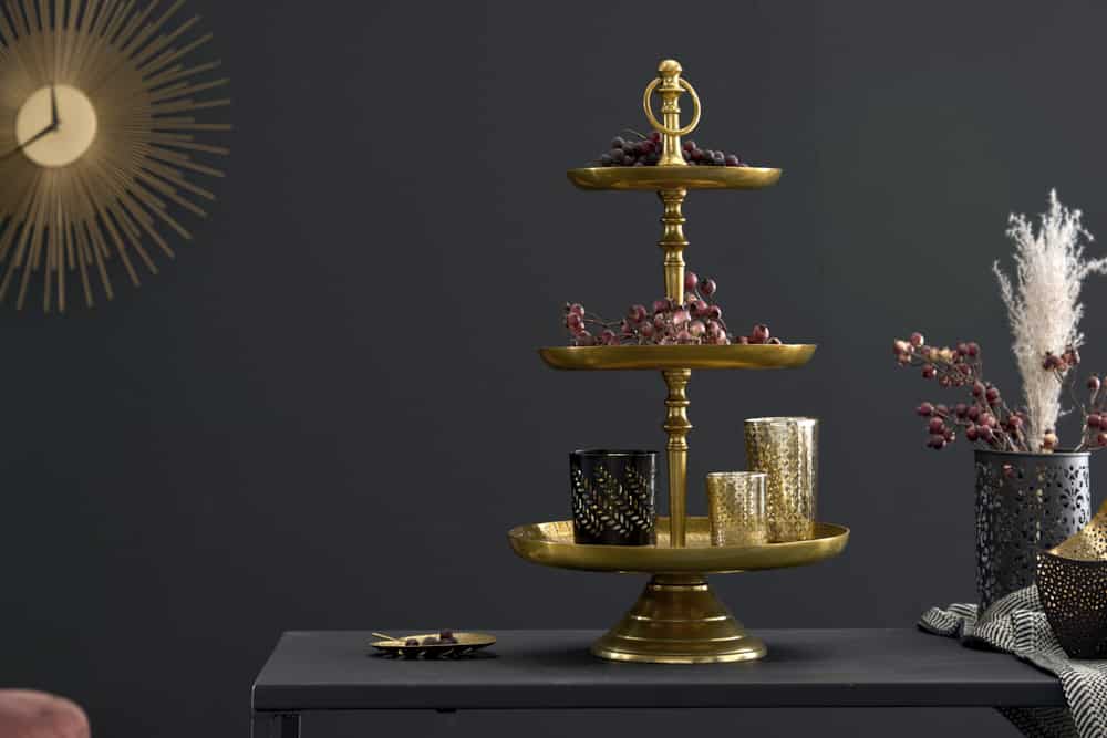 Design Etagere ORIENT 50cm gold im Wild Hammerschlag mit drei Etagen