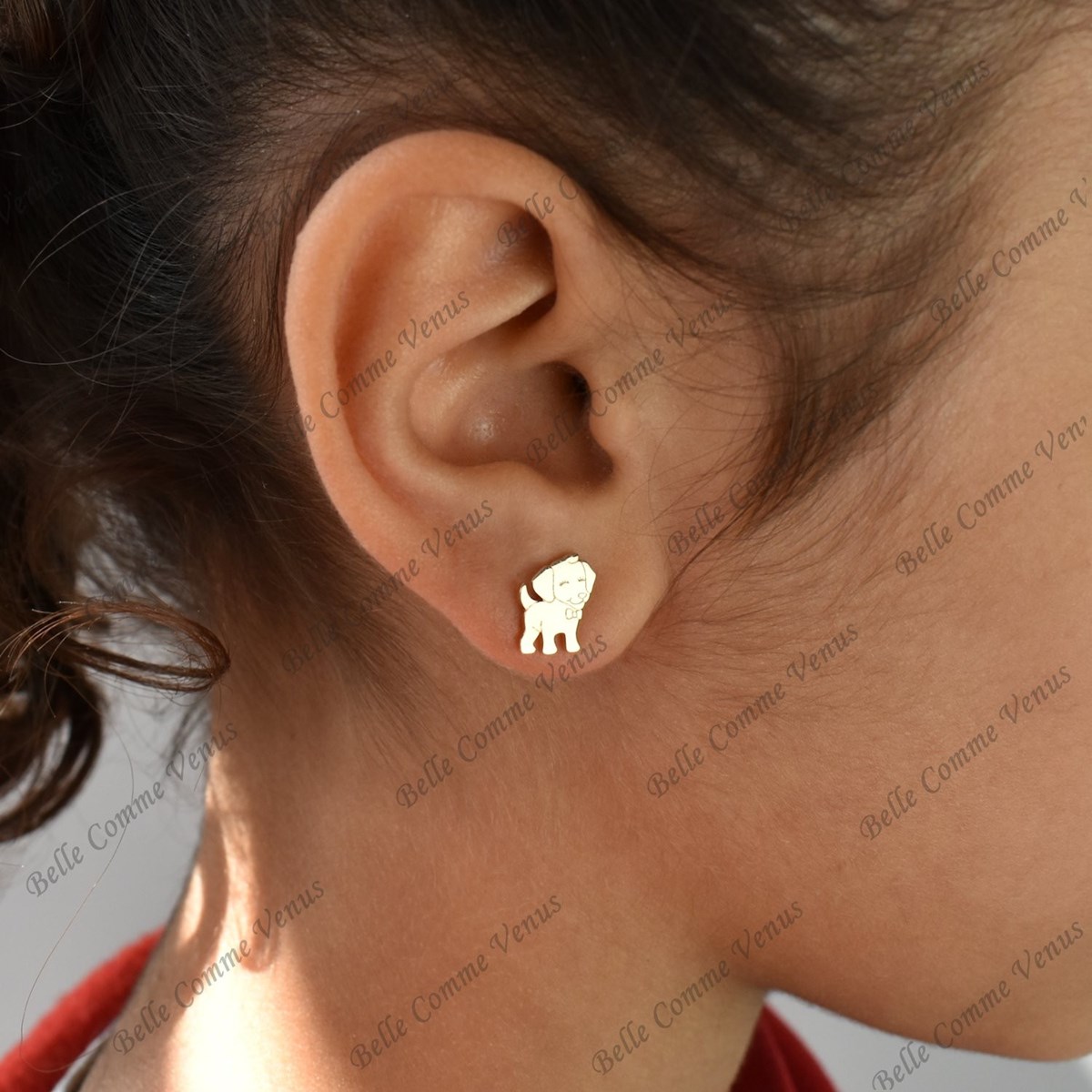 Boucles d'oreilles petit chien souriant Plaqué or 750 3 microns