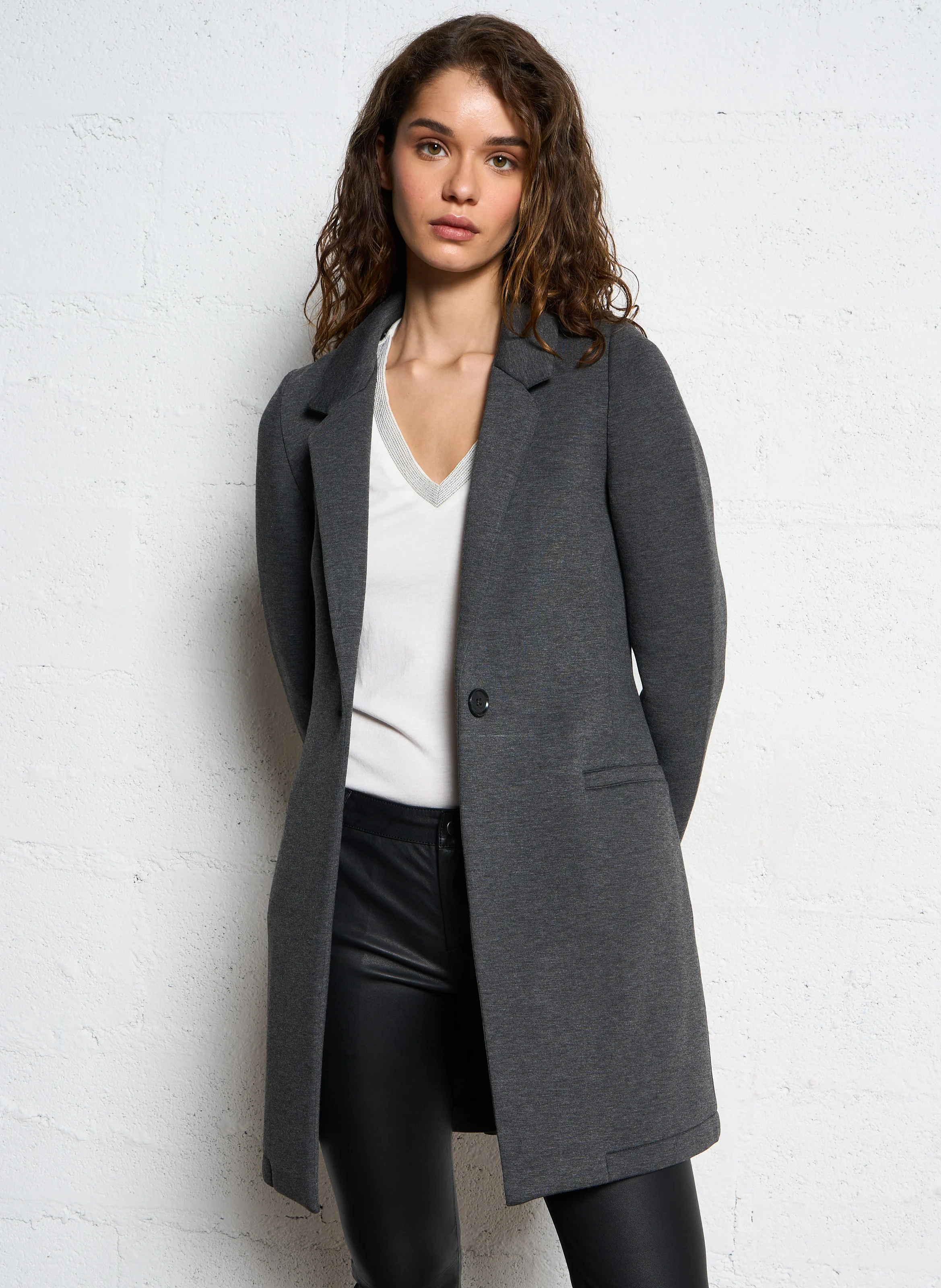 Manteau long à capuche amovible | Gris