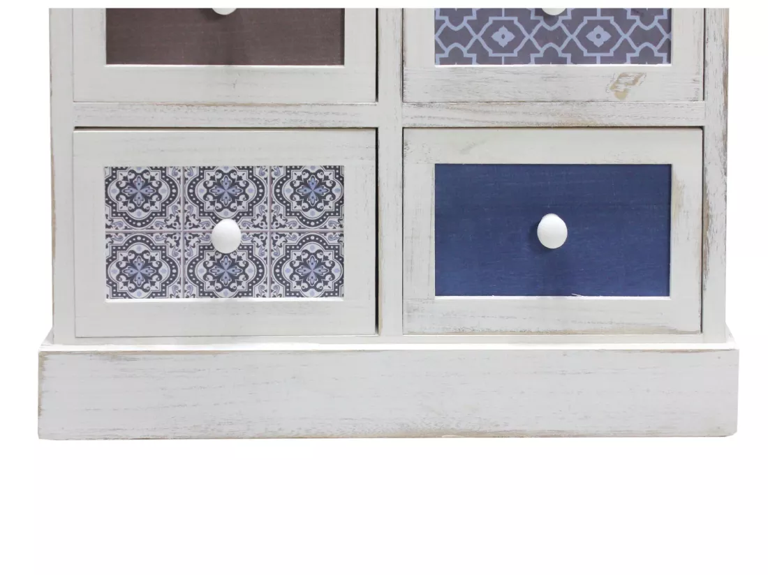 Armoire Meuble Rangement Blanc Gris Bleu Clair 6 Tiroirs 59,5x55x25