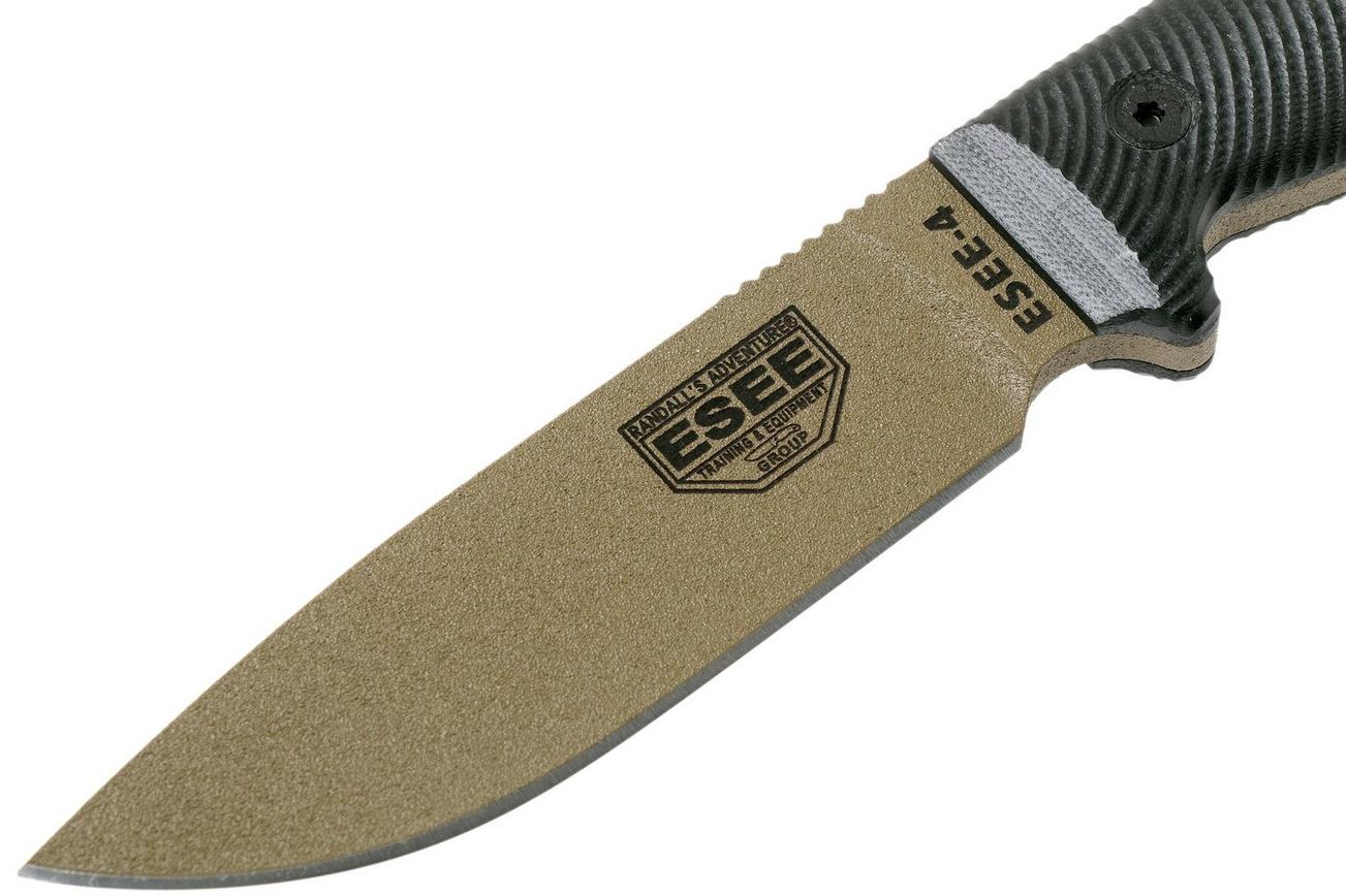 ESEE Model 4 Dark Earth Blade 3D Black G10 survivalmes 4PDE-001 zwarte schede   riemclip