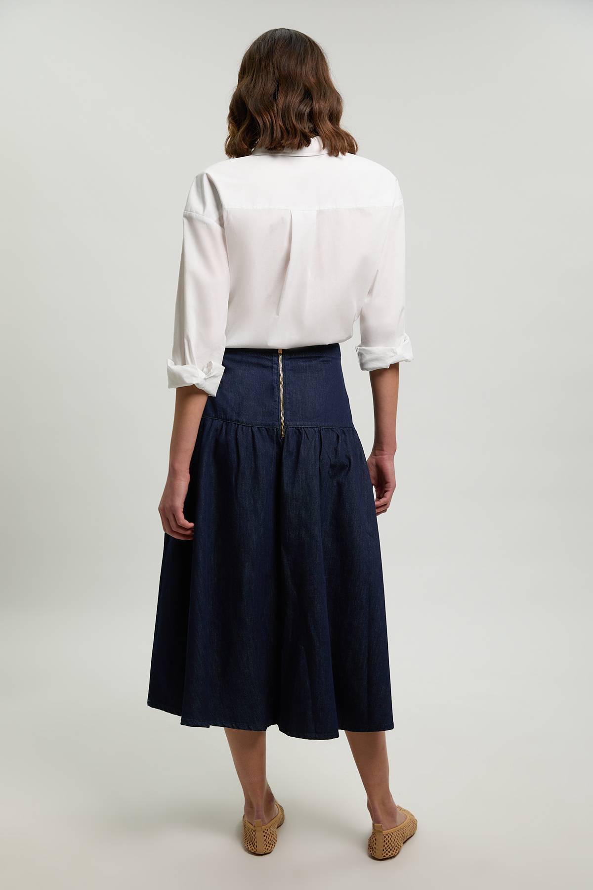 KarenMillen Jupe Midi Plissée En Denim À Coupe Ample