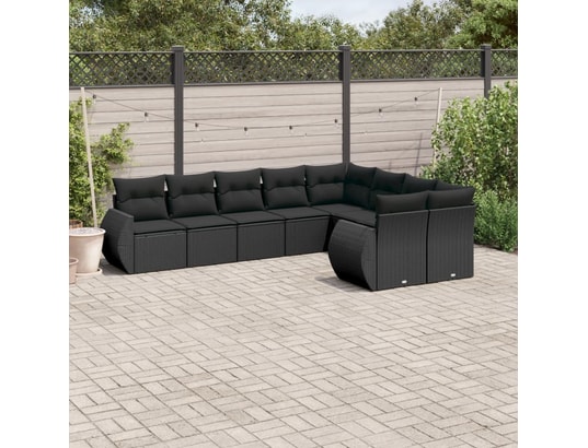 VIDAXL - Canapé Salon de jardin 9 pcs avec coussins noir résine tressée